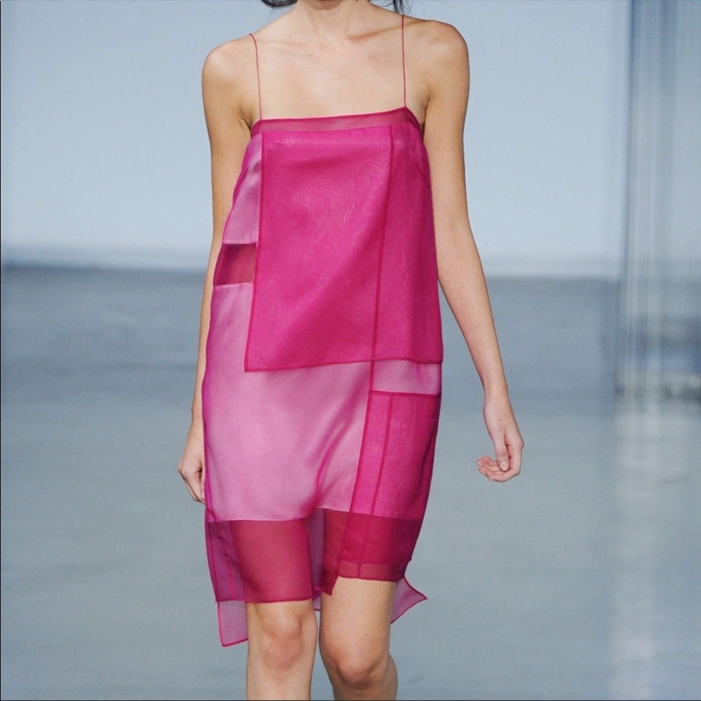 HELMUT LANG Chintzed Silk Organza Dress Fuschia